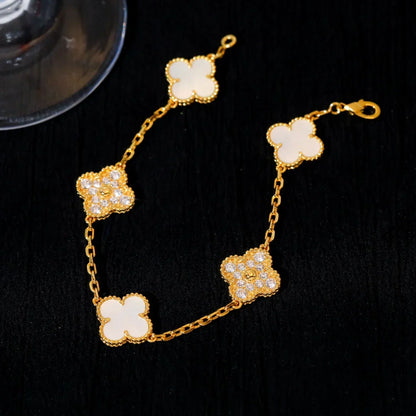 [Camiery]CLOVER WHITE PEARL MOP 5 MOTIF BRACELET COLLECTION