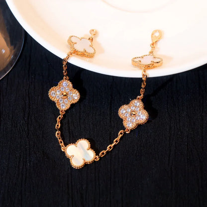 [Camiery]CLOVER WHITE PEARL MOP 5 MOTIF BRACELET COLLECTION
