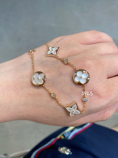 [Camiery]STAR AND SUN 4 MOTIF WHITE MOP PINK GOLD BRACELET