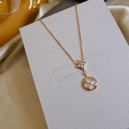 [Camiery]STAR AND SUN WHITE MOP 2 MOTIF PINK GOLD NECKLACE