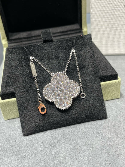 [Camiery]CLOVER 25MM LARGE PENDANT DIAMOND PAVED SILVER NECKLACE