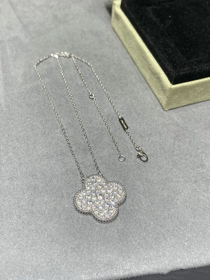 [Camiery]CLOVER 25MM LARGE PENDANT DIAMOND PAVED SILVER NECKLACE
