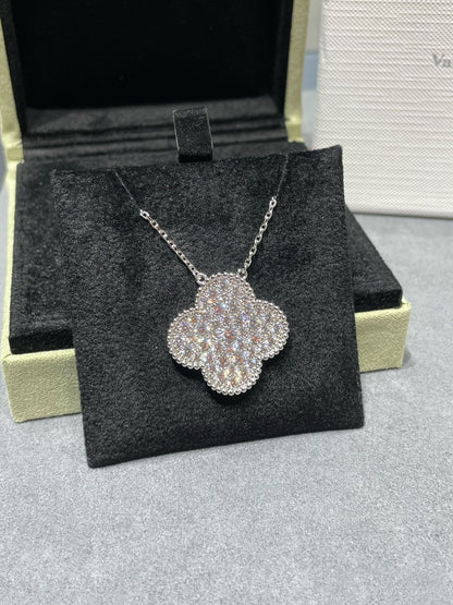 [Camiery]CLOVER 25MM LARGE PENDANT DIAMOND PAVED SILVER NECKLACE