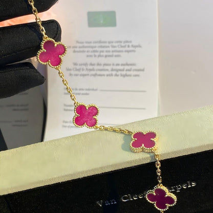 [Camiery]NEW CLOVER 5 MOTIFS PINK ENAMEL BRACELET
