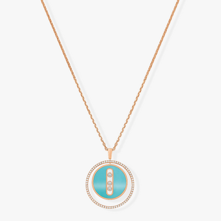 [Camiery]LUCKY MOVE 3 DIAMONDS TURQUOISE PINK GOLD DIAMOND NECKLACE