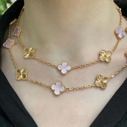[Camiery]CLOVER 20 MOTIFS LASER PINK MOP NECKLACE