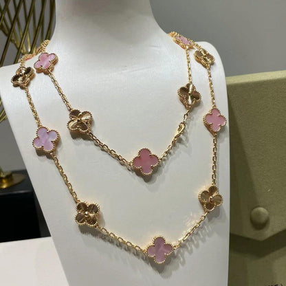 [Camiery]CLOVER 20 MOTIFS LASER PINK MOP NECKLACE