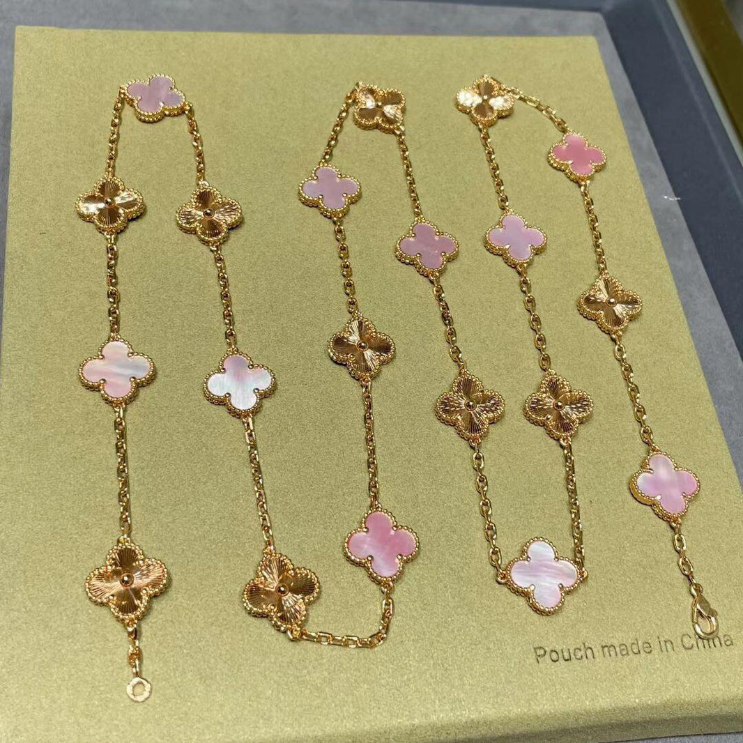 [Camiery]CLOVER 20 MOTIFS LASER PINK MOP NECKLACE