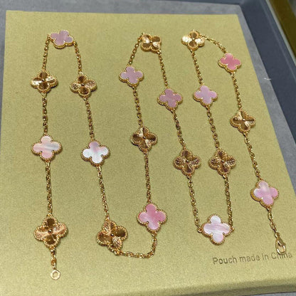 [Camiery]CLOVER 20 MOTIFS LASER PINK MOP NECKLACE