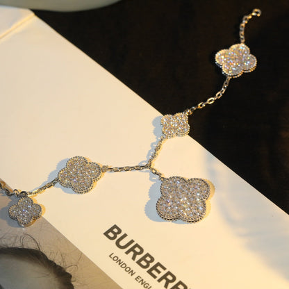 [Camiery]CLOVER BRACELET 5 MOTIF SILVER DIAMOND PAVED