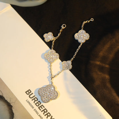 [Camiery]CLOVER BRACELET 5 MOTIF SILVER DIAMOND PAVED