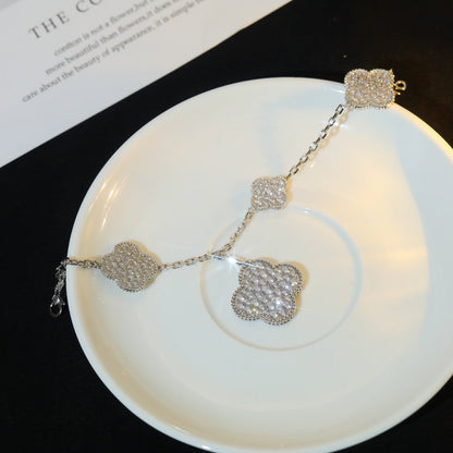 [Camiery]CLOVER BRACELET 5 MOTIF SILVER DIAMOND PAVED