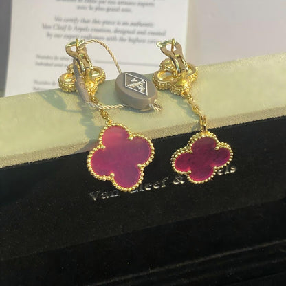 [Camiery]NEW CLOVER 2 MOTIF PINK ENAMEL EARRINGS