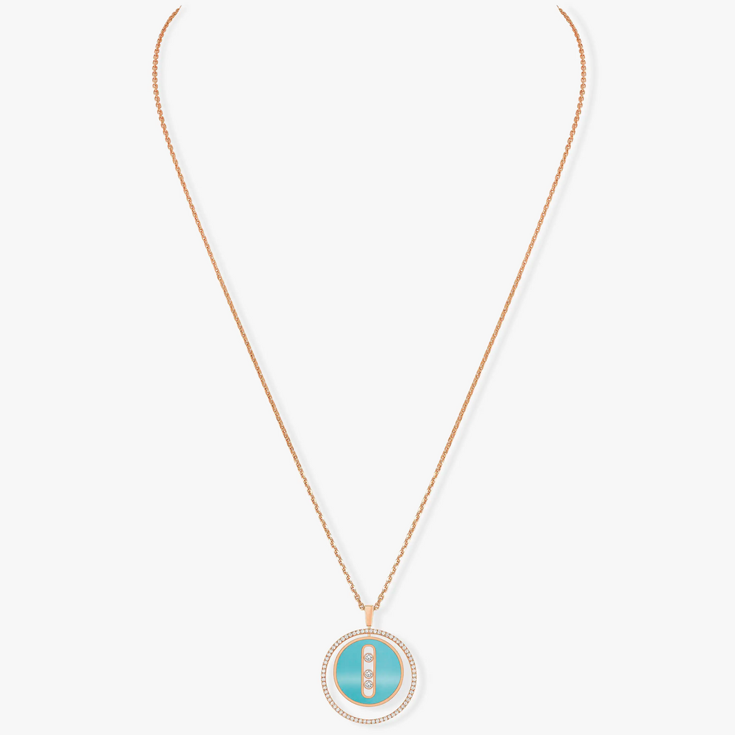 [Camiery]LUCKY MOVE 3 DIAMONDS TURQUOISE PINK GOLD DIAMOND NECKLACE