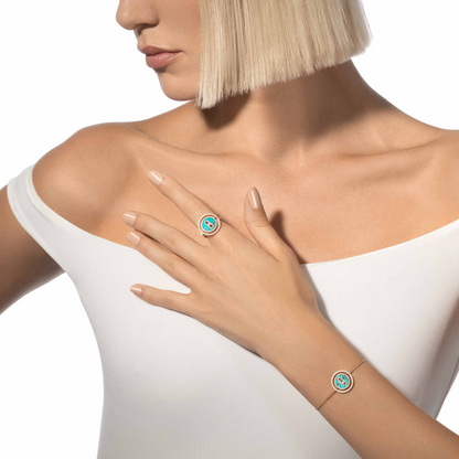 [Camiery]LUCKY MOVE TURQUOISE PINK GOLD DIAMOND BRACELET