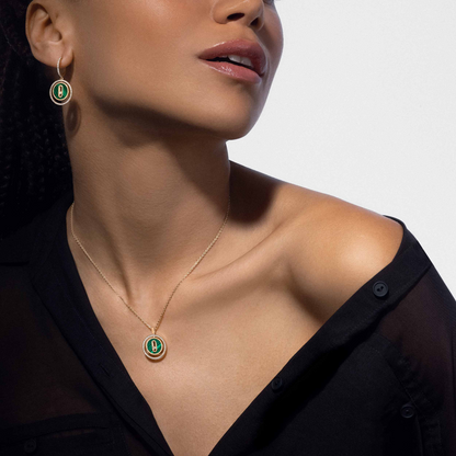 [Camiery]LUCKY MOVE 1 DIAMOND MALACHITE GOLD DIAMOND NECKLACE