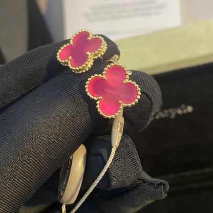 [Camiery]NEW CLOVER 15MM PINK ENAMEL STUD EARRINGS