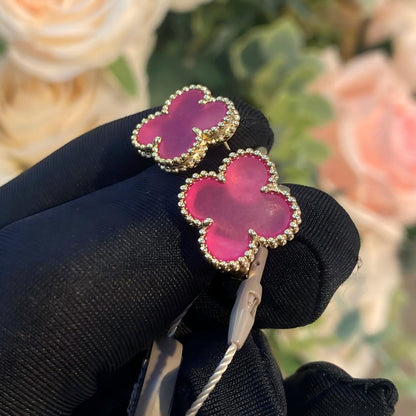 [Camiery]NEW CLOVER 15MM PINK ENAMEL STUD EARRINGS