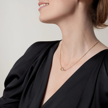 [Camiery] LOVE DOUBLE RING HALF DIAMOND NECKLACE