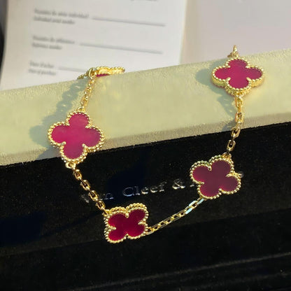 [Camiery]NEW CLOVER 5 MOTIFS PINK ENAMEL BRACELET