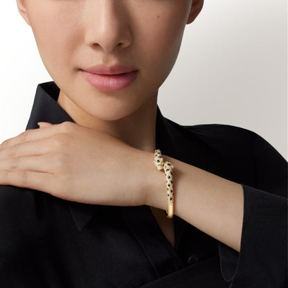 [Camiery] PANTHERE DOUBLE HEADED HALF DIAMOND OPEN BRACELET