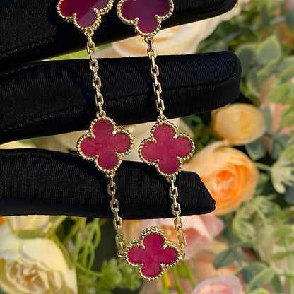 [Camiery]NEW CLOVER 5 MOTIFS PINK ENAMEL BRACELET