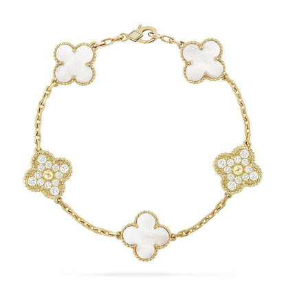 [Camiery]CLOVER WHITE PEARL MOP 5 MOTIF BRACELET COLLECTION