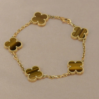 [Camiery] CLOVER 5 MOTIFS TIGER EYE BRACELET COLLECTION