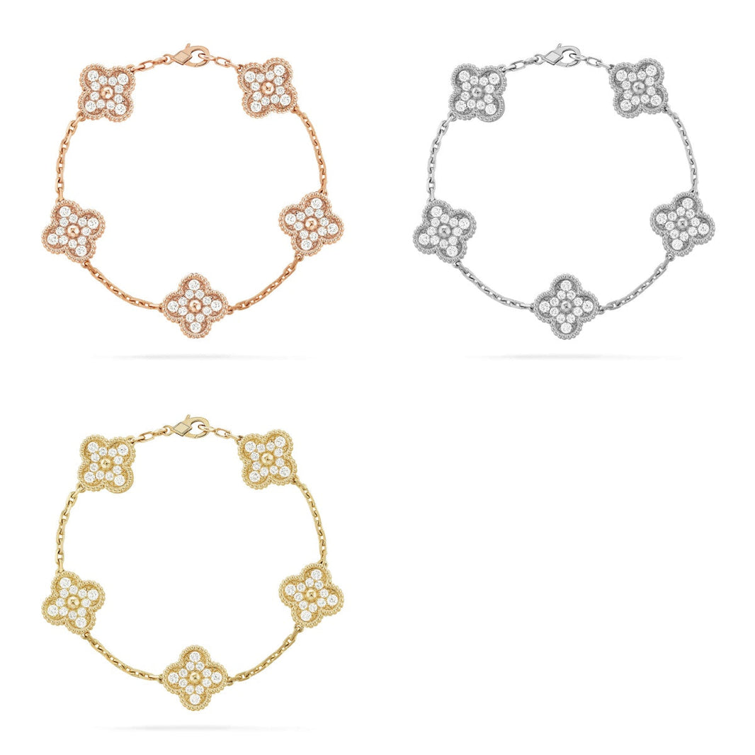 [Camiery] CLOVER 5 MOTIF FULL DIAMOND BRACELET COLLECTION