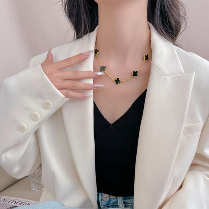 [Camiery]CLOVER 10 MOTIFS ONYX NECKLACE