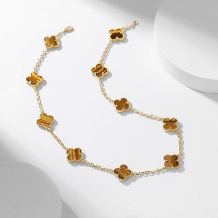 [Camiery]CLOVER 10 MOTIFS TIGER EYE NECKLACE
