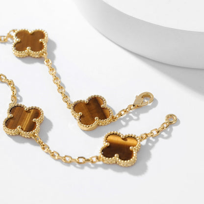 [Camiery]CLOVER 10 MOTIFS TIGER EYE NECKLACE