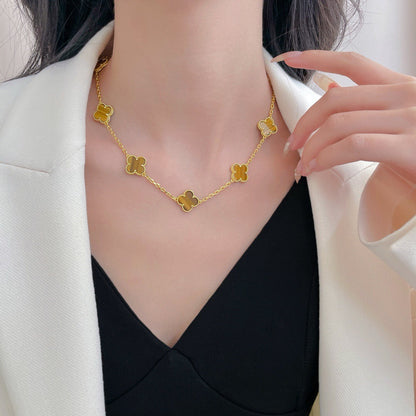 [Camiery]CLOVER 10 MOTIFS TIGER EYE NECKLACE