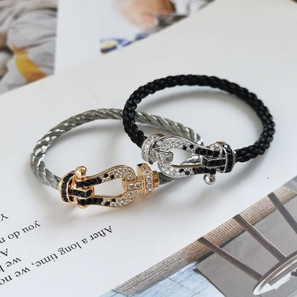 [Camiery]FORCE LARGE HORSESHOE BLACK WHITE DIAMOND BRACELET SILVER