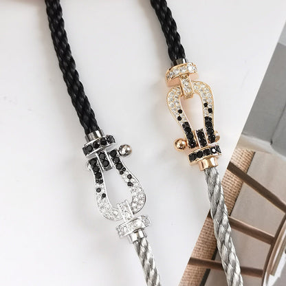 [Camiery]FORCE LARGE HORSESHOE BLACK WHITE DIAMOND BRACELET SILVER