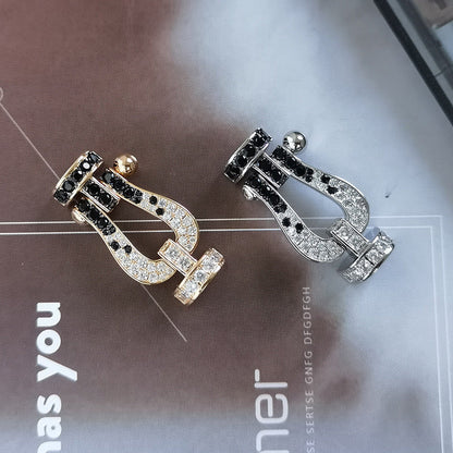 [Camiery]FORCE LARGE HORSESHOE BLACK WHITE DIAMOND BRACELET SILVER