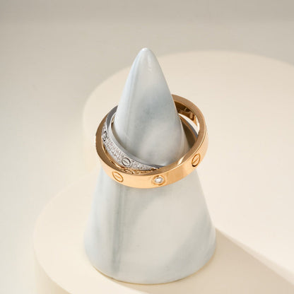 [Camiery] LOVE PINK GOLD SILVER DIAMOND DOUBLE RING