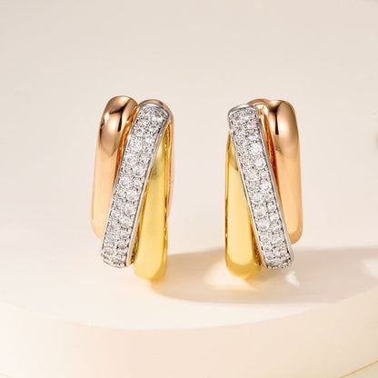 [Camiery] TRINITY HALF DIAMOND  CUSHION EARRINGS