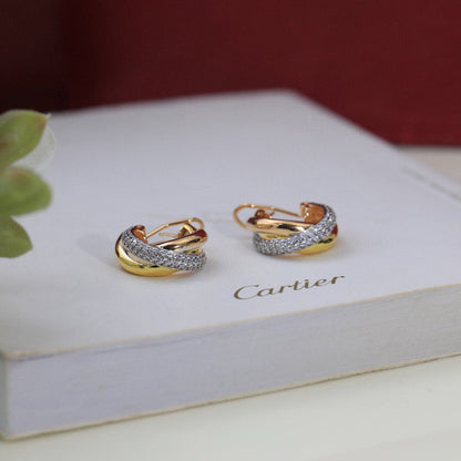 [Camiery] TRINITY HALF DIAMOND  CLASSIC EARRINGS