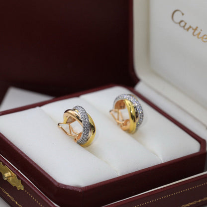 [Camiery] TRINITY HALF DIAMOND  CLASSIC EARRINGS