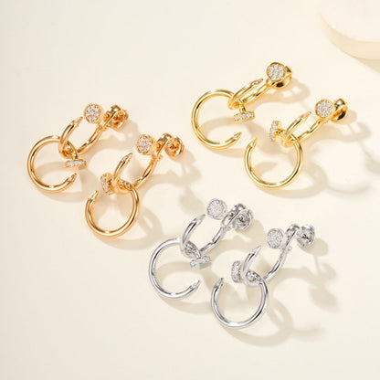 [Camiery] JUSTE HALF DIAMOND DOUBLE EARRINGS