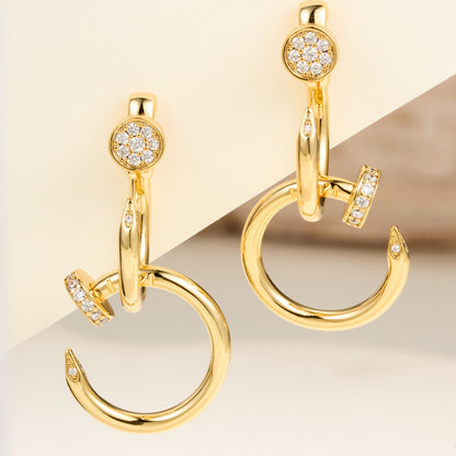 [Camiery] JUSTE HALF DIAMOND DOUBLE EARRINGS