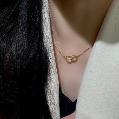 [Camiery] LOVE DOUBLE RING HALF DIAMOND NECKLACE