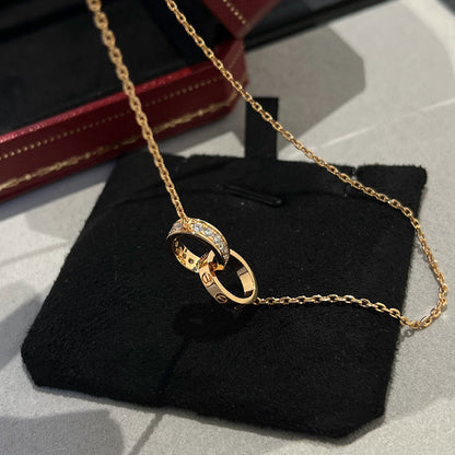 [Camiery] LOVE DOUBLE RING HALF DIAMOND NECKLACE
