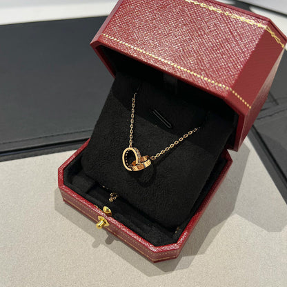[Camiery] LOVE DOUBLE RING HALF DIAMOND NECKLACE