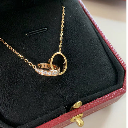[Camiery] LOVE DOUBLE RING HALF DIAMOND NECKLACE