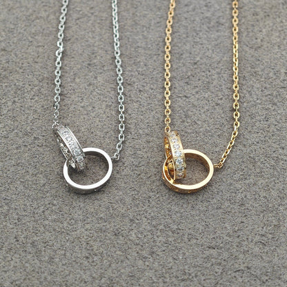 [Camiery] LOVE DOUBLE RING HALF DIAMOND NECKLACE