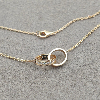 [Camiery] LOVE DOUBLE RING HALF DIAMOND NECKLACE