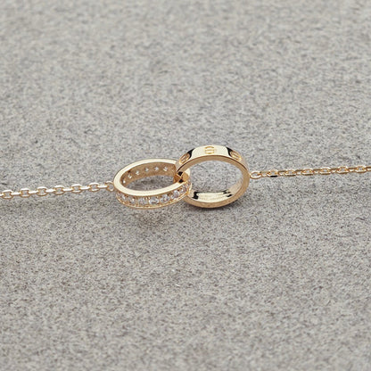 [Camiery] LOVE DOUBLE RING HALF DIAMOND NECKLACE