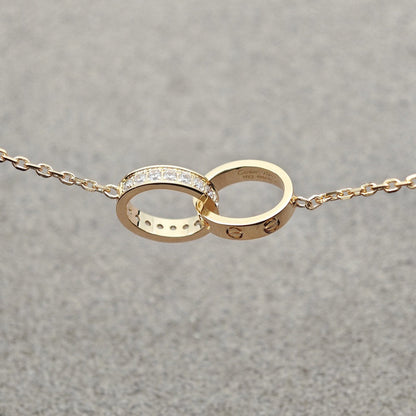 [Camiery] LOVE DOUBLE RING HALF DIAMOND NECKLACE